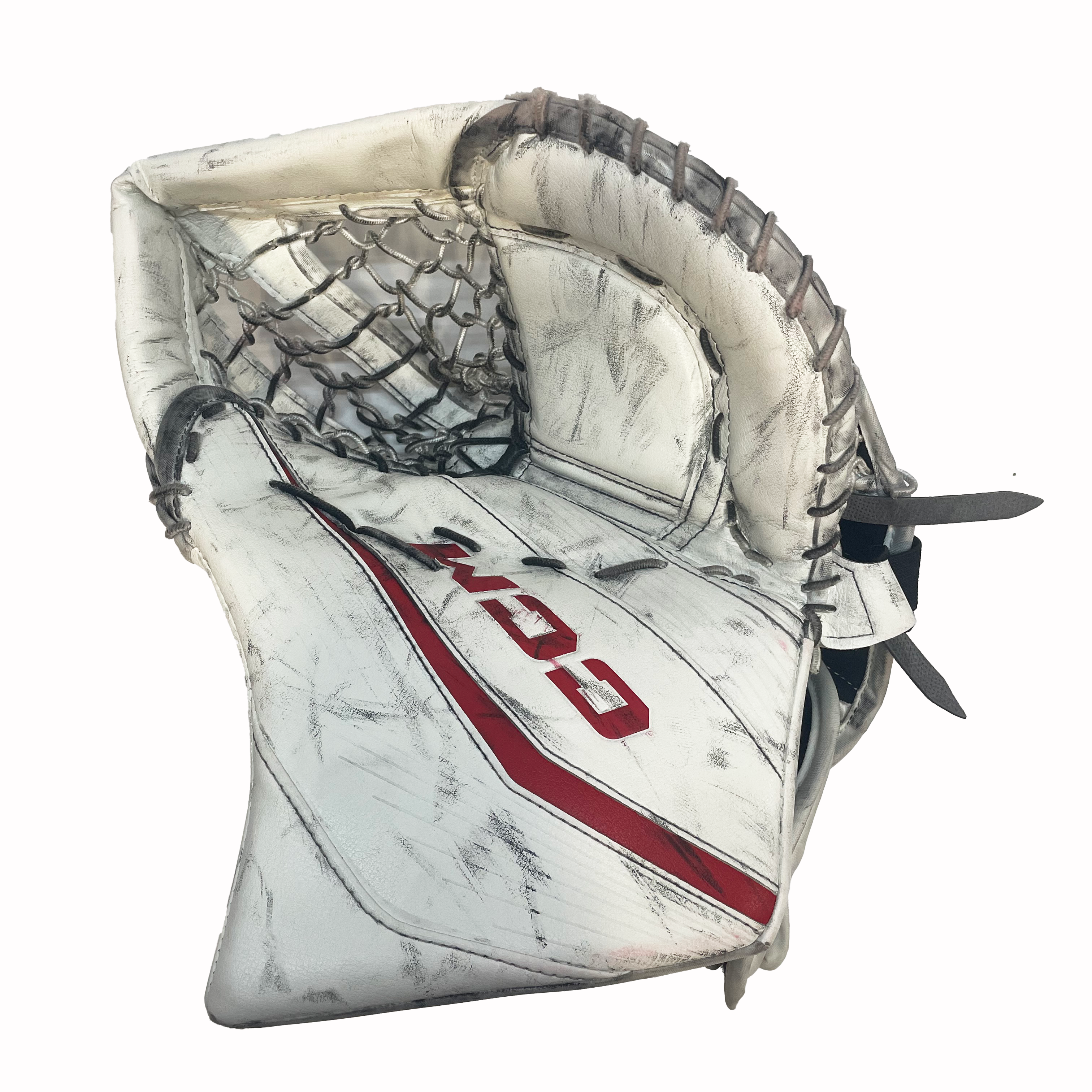 CCM Extreme Flex 6 - Gant de gardien de but AHL Pro Stock d'occasion (blanc/rouge) *Paume d'entraînement